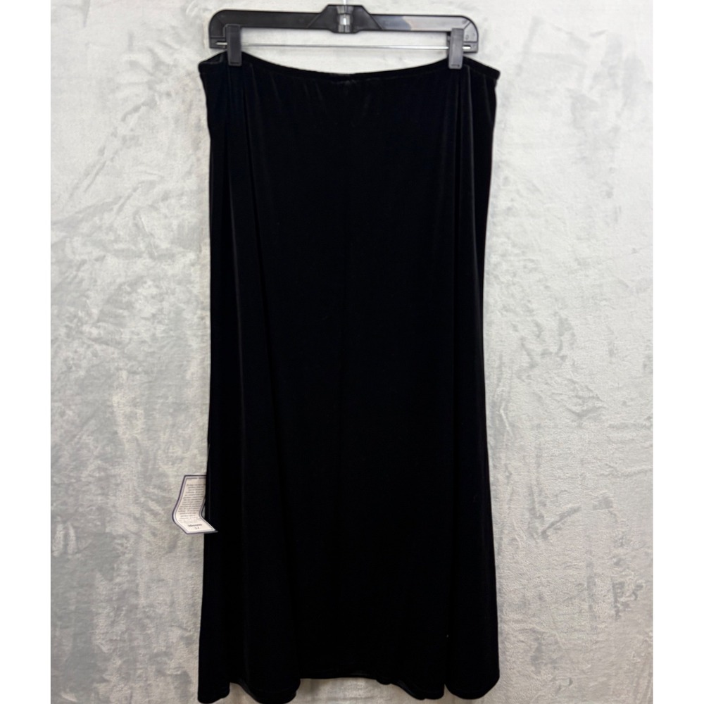Vtg Womens Black Velvet Maxi Skirt XL Elastic Waist Witchy Gothic Dark Romantic